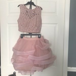 pink 2 piece ruffle fit + flare dress